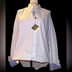 NWT- TailorByrd Classic Blue Striped Shirt with Flip cuff.